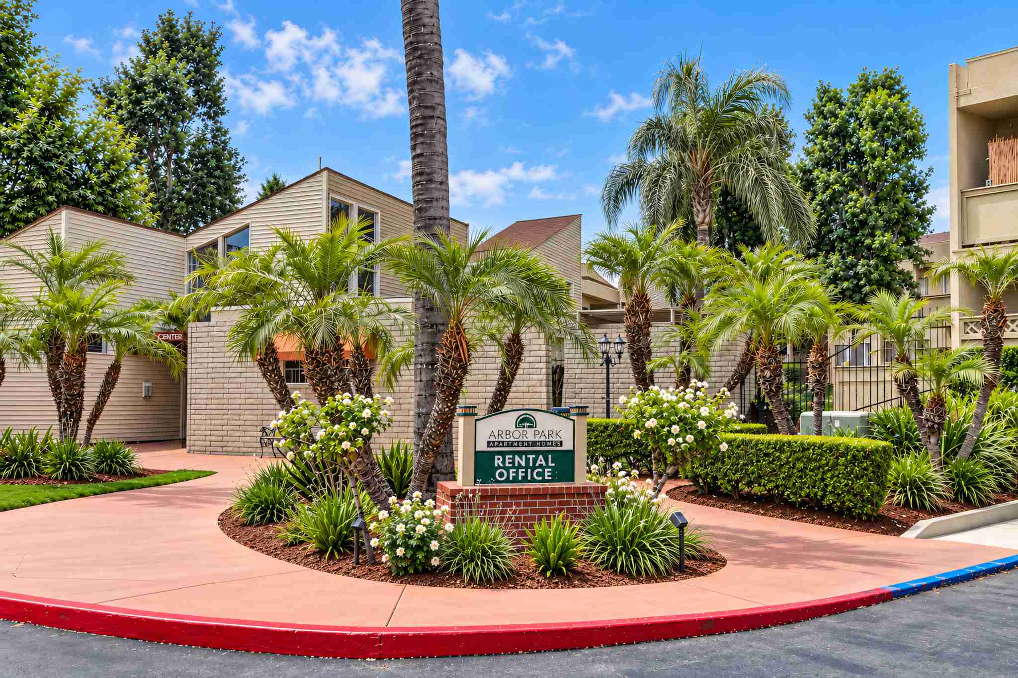 Arbor Park leasing office entrance and monument sign
