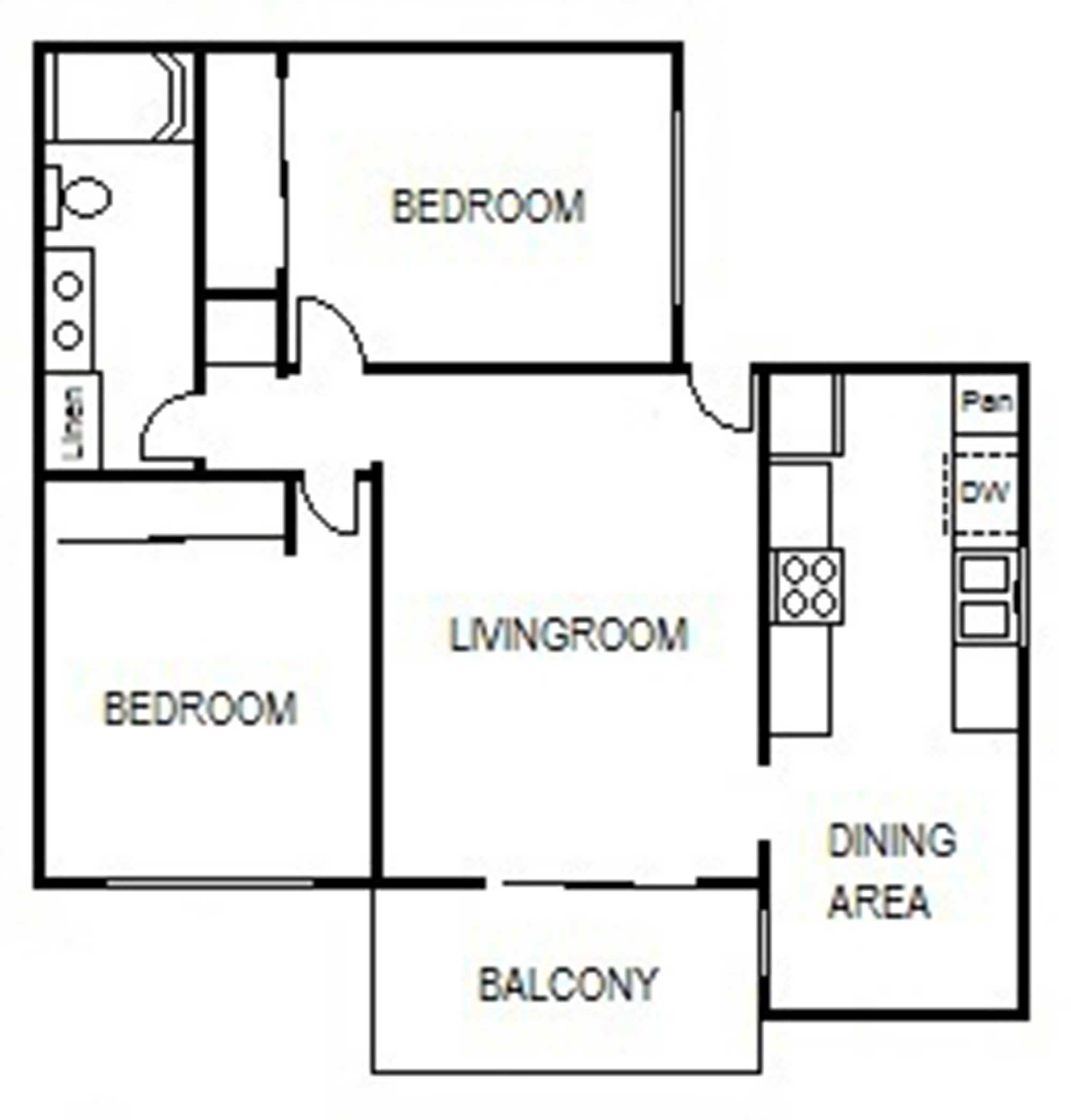 2 Bedroom 2 Bath Floorplan