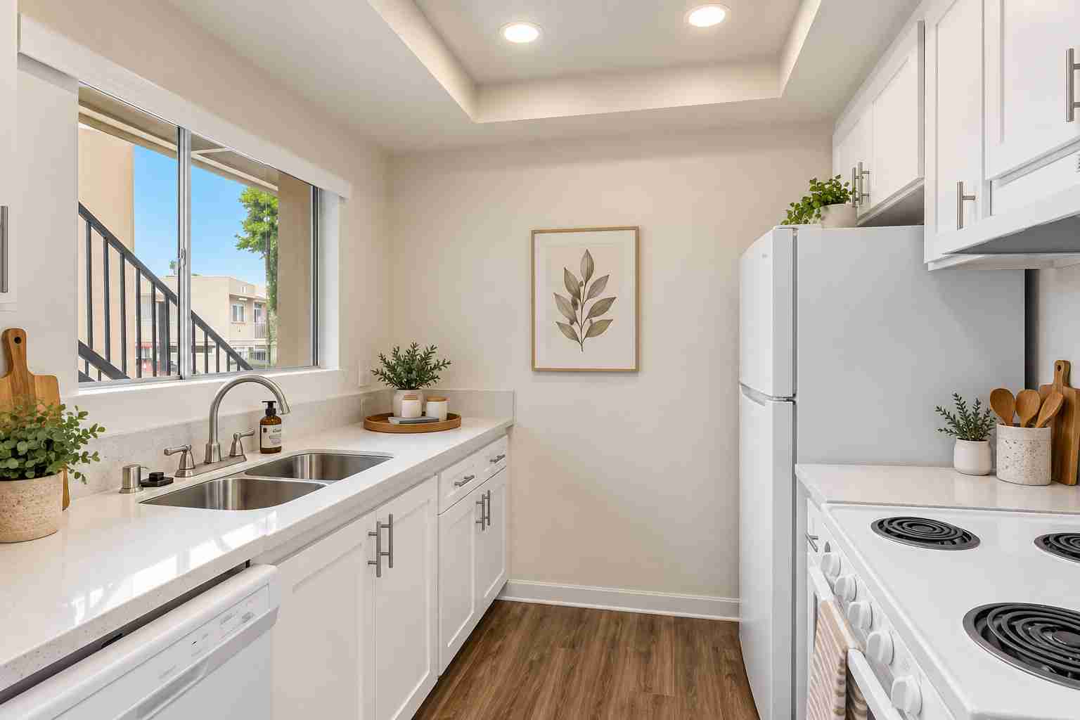 Arbor Park Apartments updated kitchen layout with white cabinetry